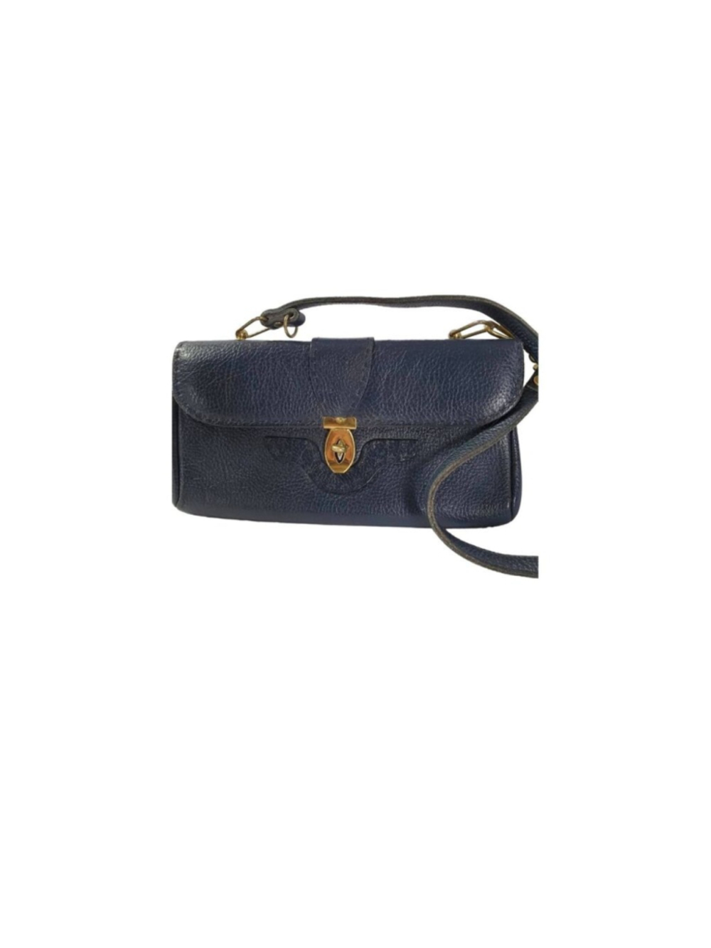 Vintage Ronay Blue Leather Shoulder Bag Rectangle Envelope Style Toggle Close